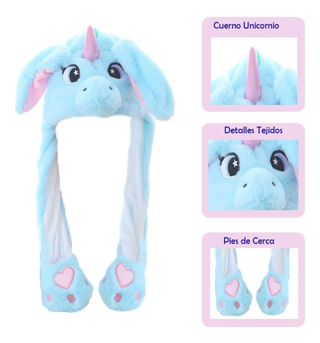 Gorro Unicornio Azul con Orejas Móviles con Luz LED Brillante - Image 2