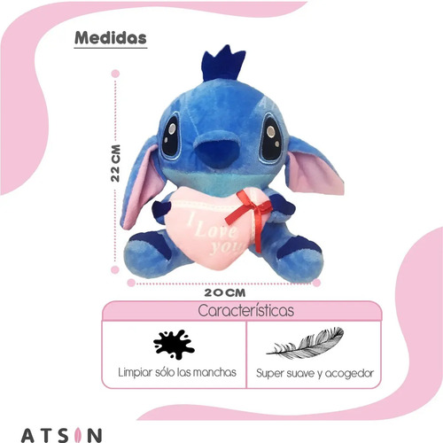 Peluche Stitch D Lilo & Stitch San Valentín Rosa Baby Regalo Azul - Image 3