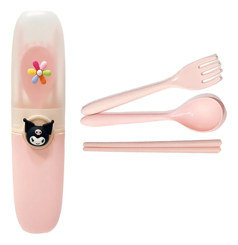 Set 3pzas de Cubiertos Portátil para Viaje Hello Kitty y Kuromi