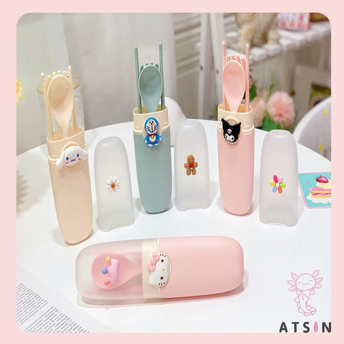 Set 3pzas de Cubiertos Portátil para Viaje Hello Kitty y Kuromi - Image 3