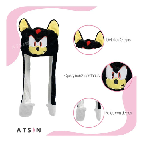 Gorro Sonic Negro con Orejas Móviles y Luz LED Kawaii Regalo - Image 3